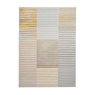 Apollo 2681 Modern Geometric Striped Linear Blocks Distressed Metallic Shimmer High-Density Textured Low Profile Short-Pile Grey/Gold/Cream Rug-Think Rugs-Rug Love - The Most Loved Rug Store